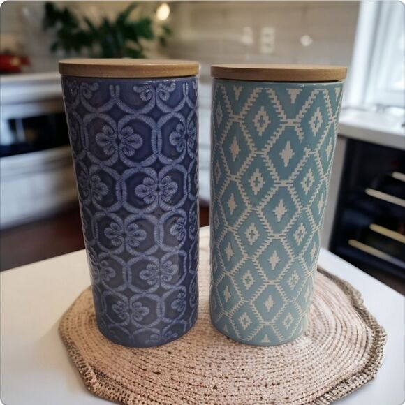 Anthropologie IKAT Ceramic Cannisters/Cellars - Picture 1 of 7